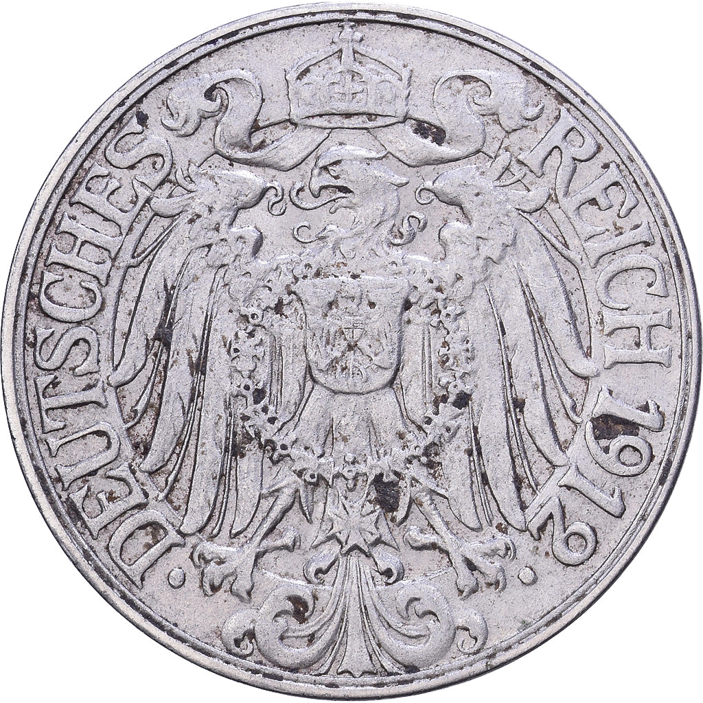 GERMANIA - IMPERO, Wilhelm II, 25 Pfennig, 1912, Stuttgart, Nichel, BB, KM:18