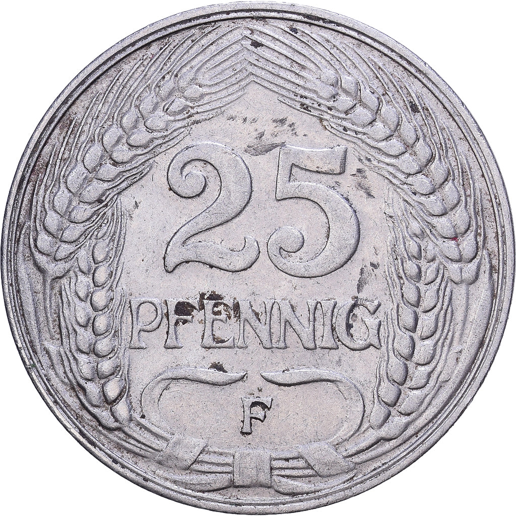 GERMANIA - IMPERO, Wilhelm II, 25 Pfennig, 1912, Stuttgart, Nichel, BB, KM:18