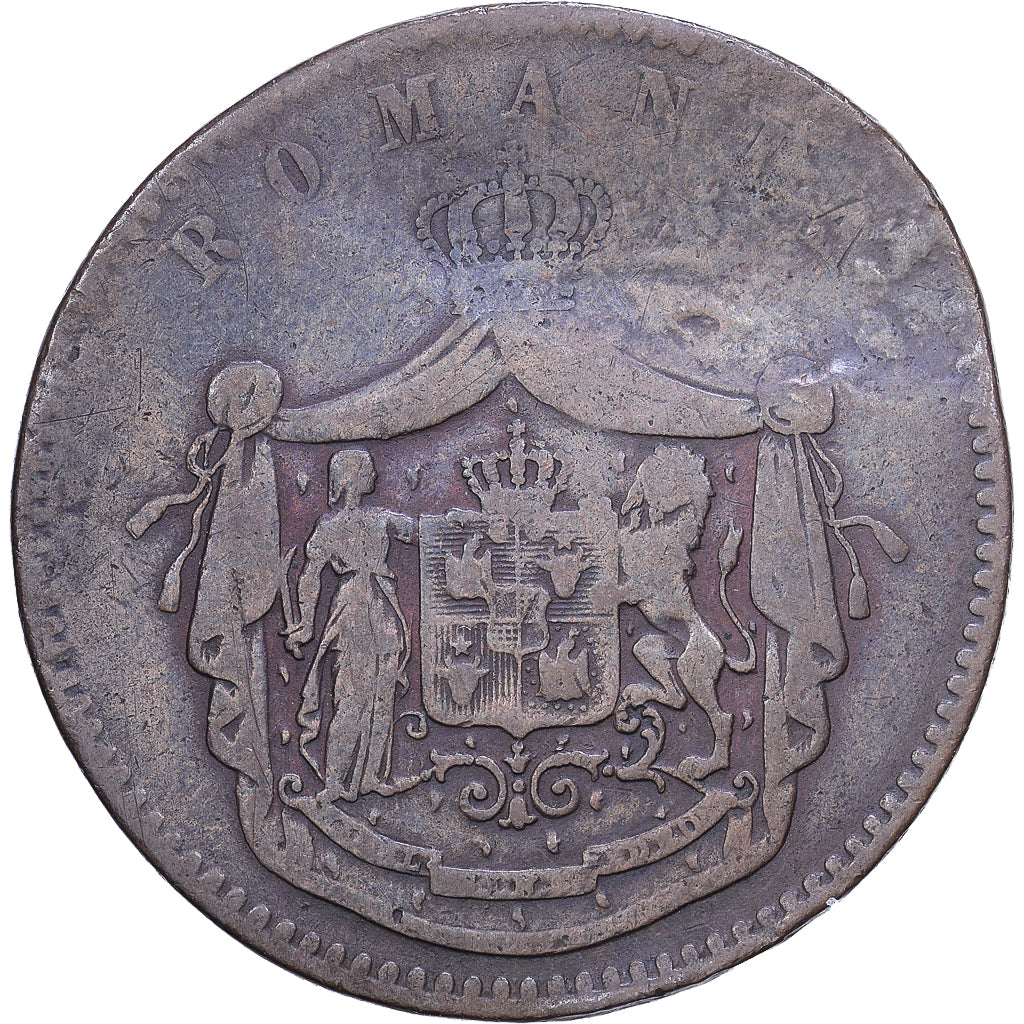 Romania, Carol I, 10 Bani, 1867, Heaton, Copper, VF(20-25), KM:4
