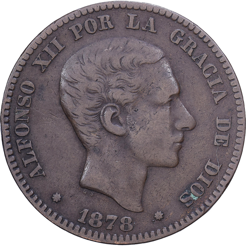 Spain, Alfonso XII, 10 Centimos, 1878, Madrid, Bronze, EF(40-45), KM:675