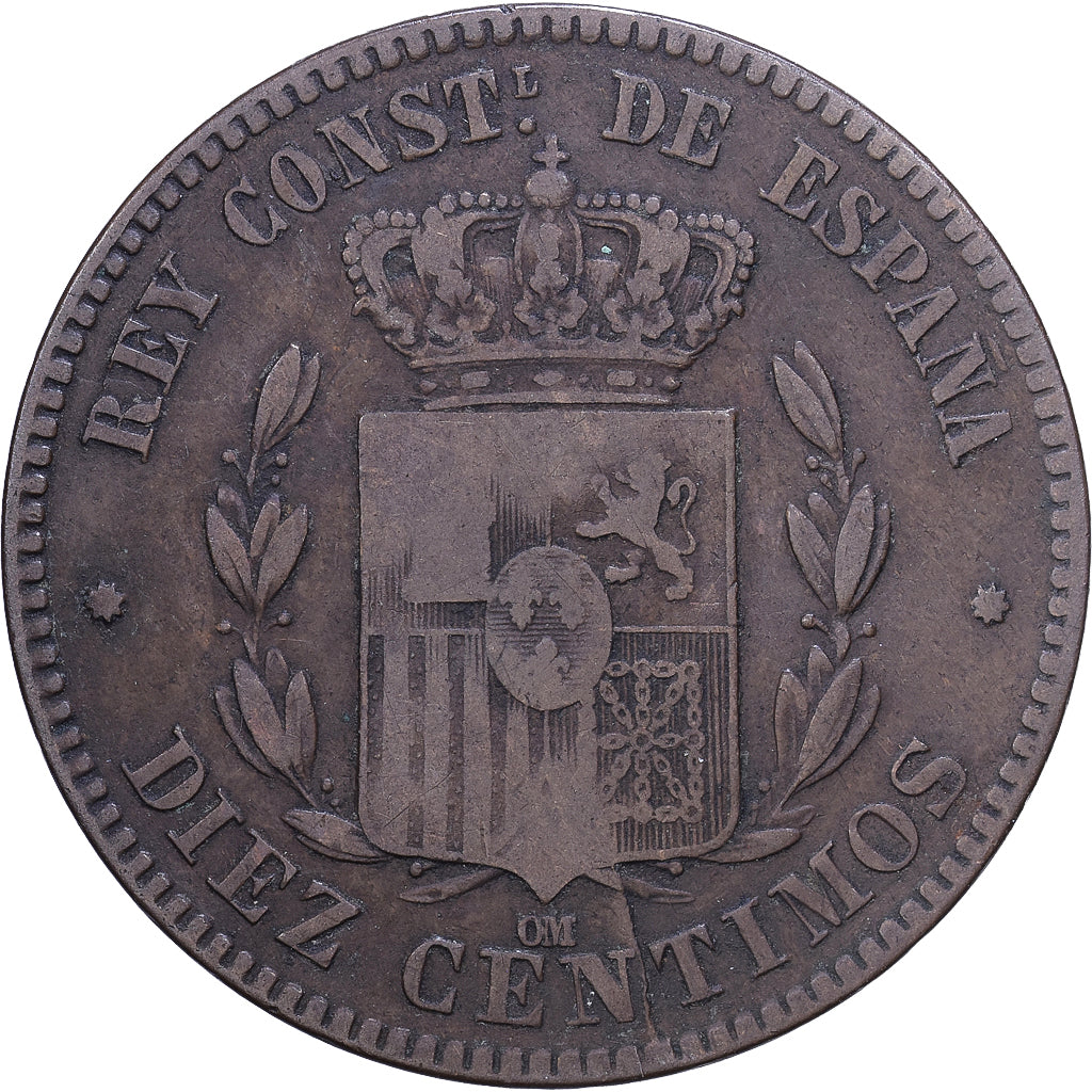 Spain, Alfonso XII, 10 Centimos, 1878, Madrid, Bronze, EF(40-45), KM:675