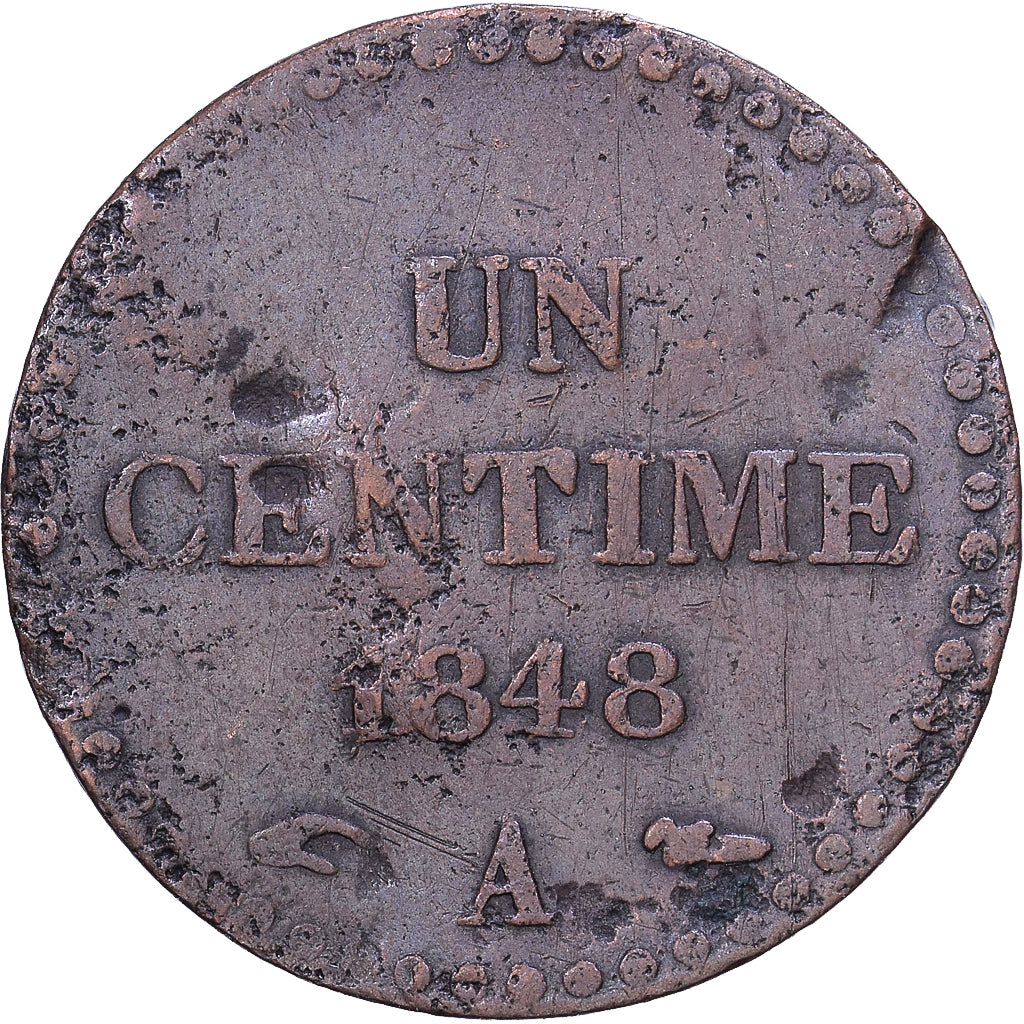 Frankrijk, 1 Centime, Dupré, 1848, Paris, Bronzen, FR+, Gadoury:84