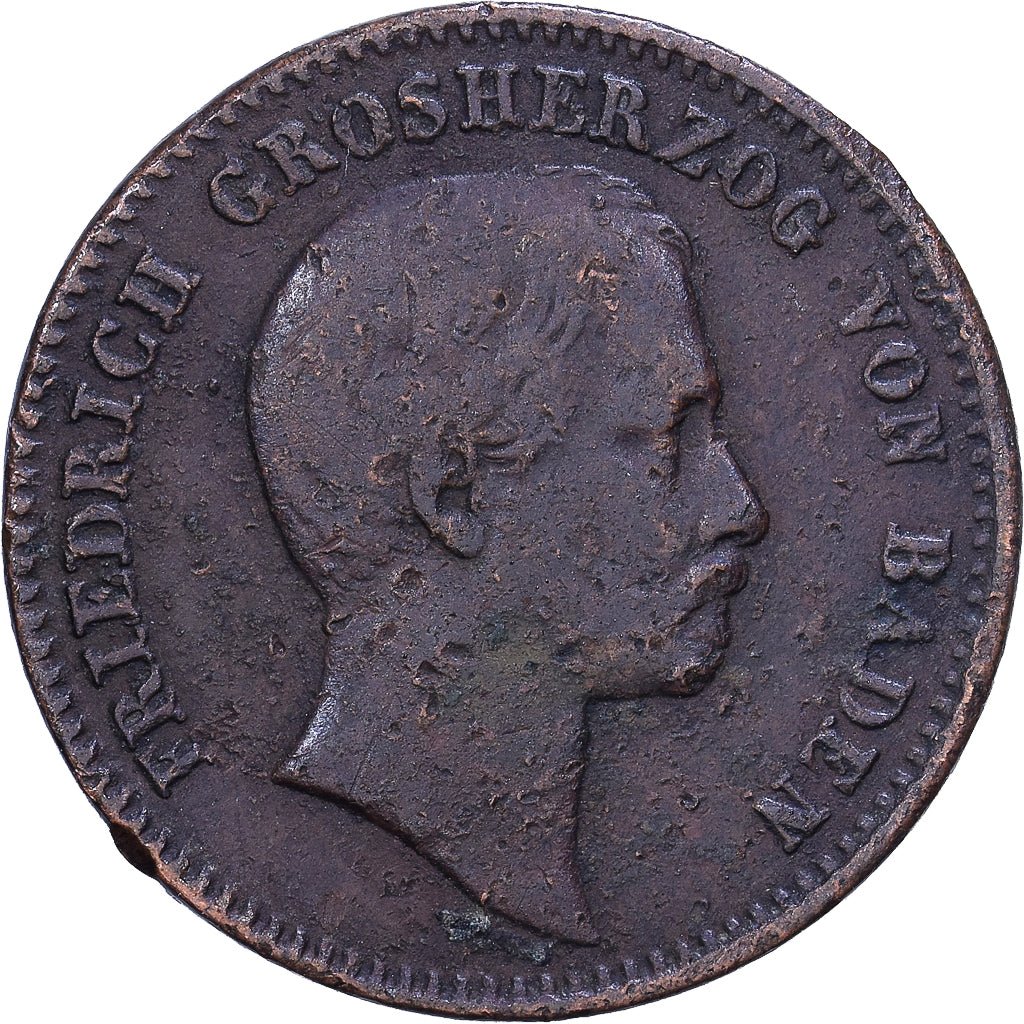 Estados alemanes, BADEN, Friedrich I, 1/2 Kreuzer, 1856, Baden, Cobre, BC+