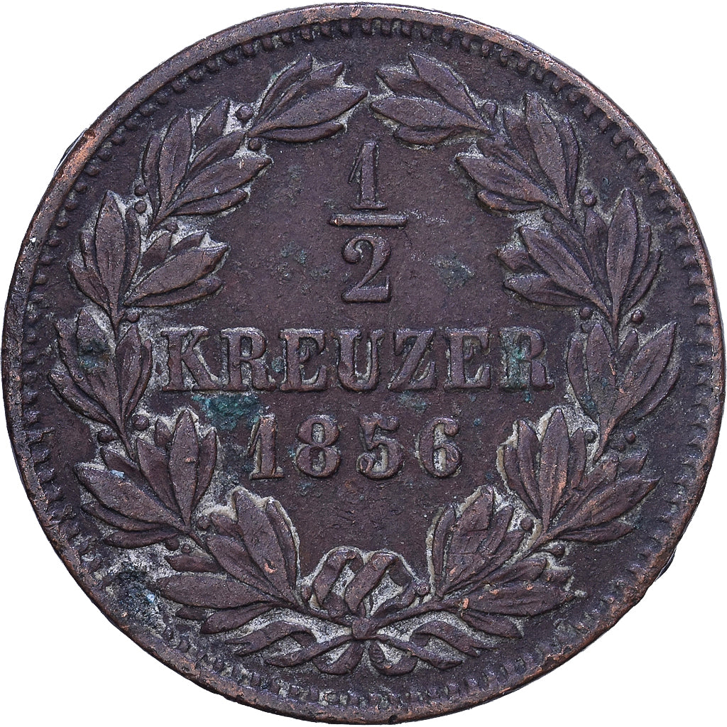 Estados alemanes, BADEN, Friedrich I, 1/2 Kreuzer, 1856, Baden, Cobre, BC+