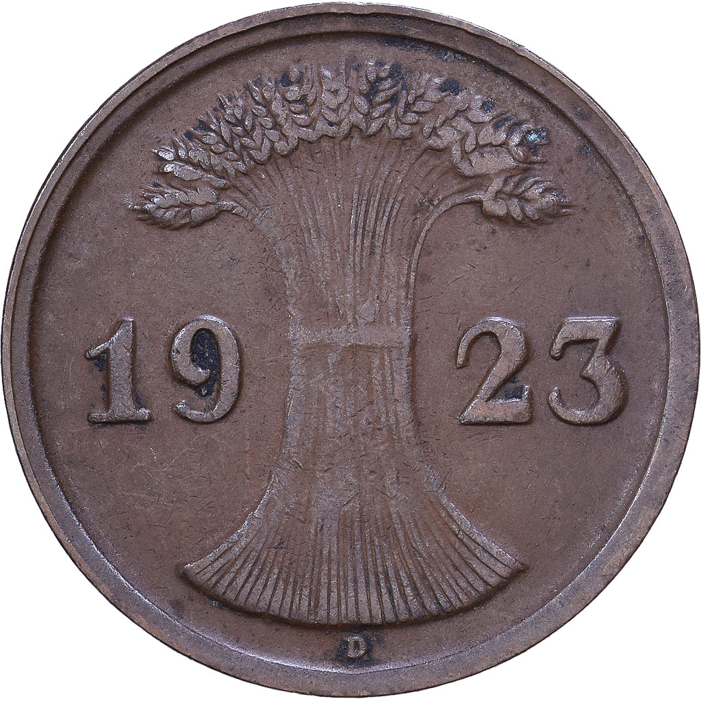 Weimar Republic, 2 Rentenpfennig, 1923, Munich, Bronze, VF(30-35), KM:31