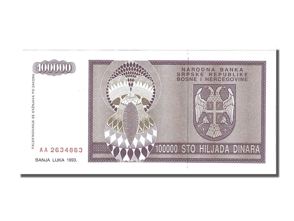 Banknote, Bosnia - Herzegovina, 100,000 Dinara, 1993, UNC(65-70)