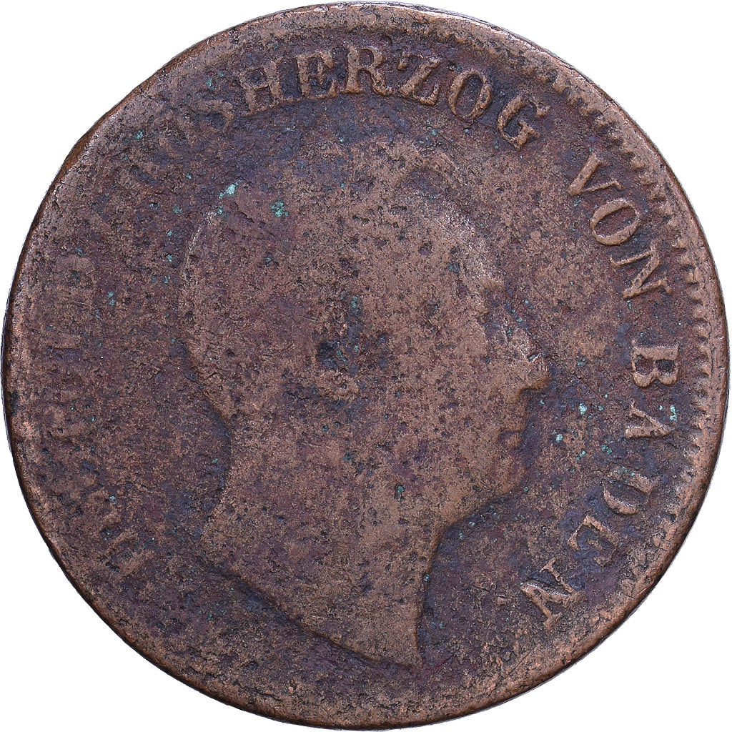 Estados alemanes, BADEN, Leopold I, Kreuzer, 1852, Cobre, BC+, KM:218.2