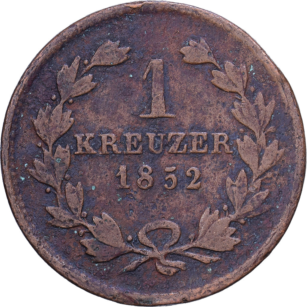 Estados alemanes, BADEN, Leopold I, Kreuzer, 1852, Cobre, BC+, KM:218.2