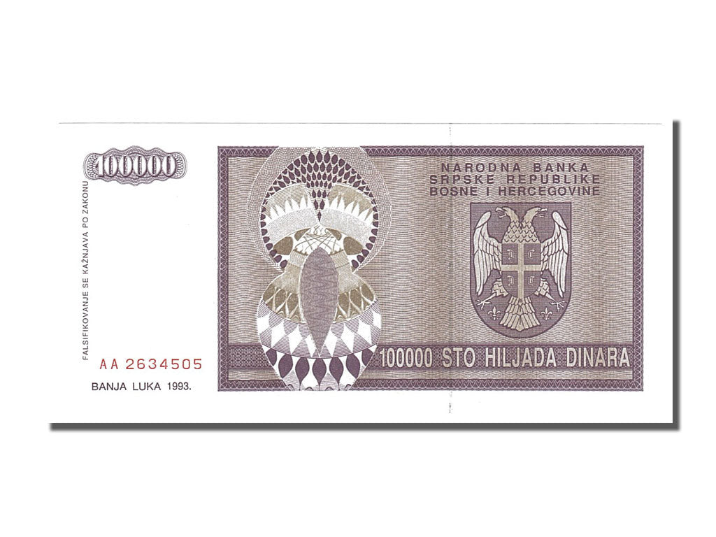 Banknote, Bosnia - Herzegovina, 100,000 Dinara, 1993, UNC(65-70)