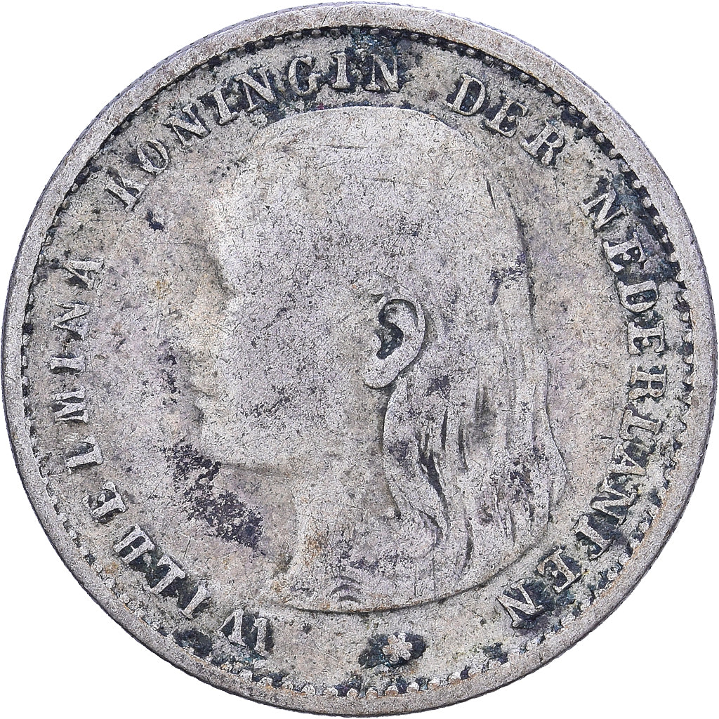 Países Bajos, Wilhelmina I, 10 Cents, 1896, Plata, BC, KM:116