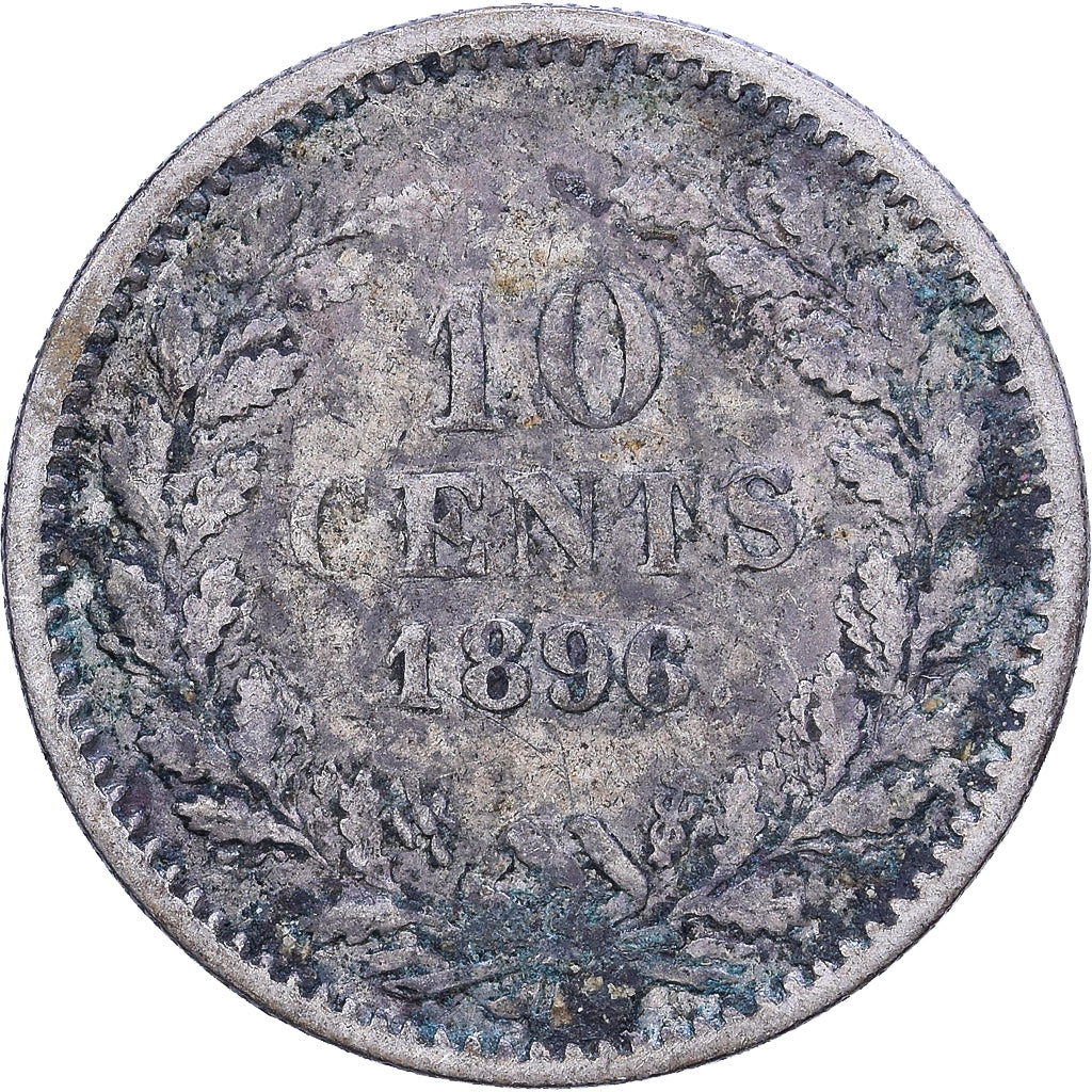 Países Bajos, Wilhelmina I, 10 Cents, 1896, Plata, BC, KM:116