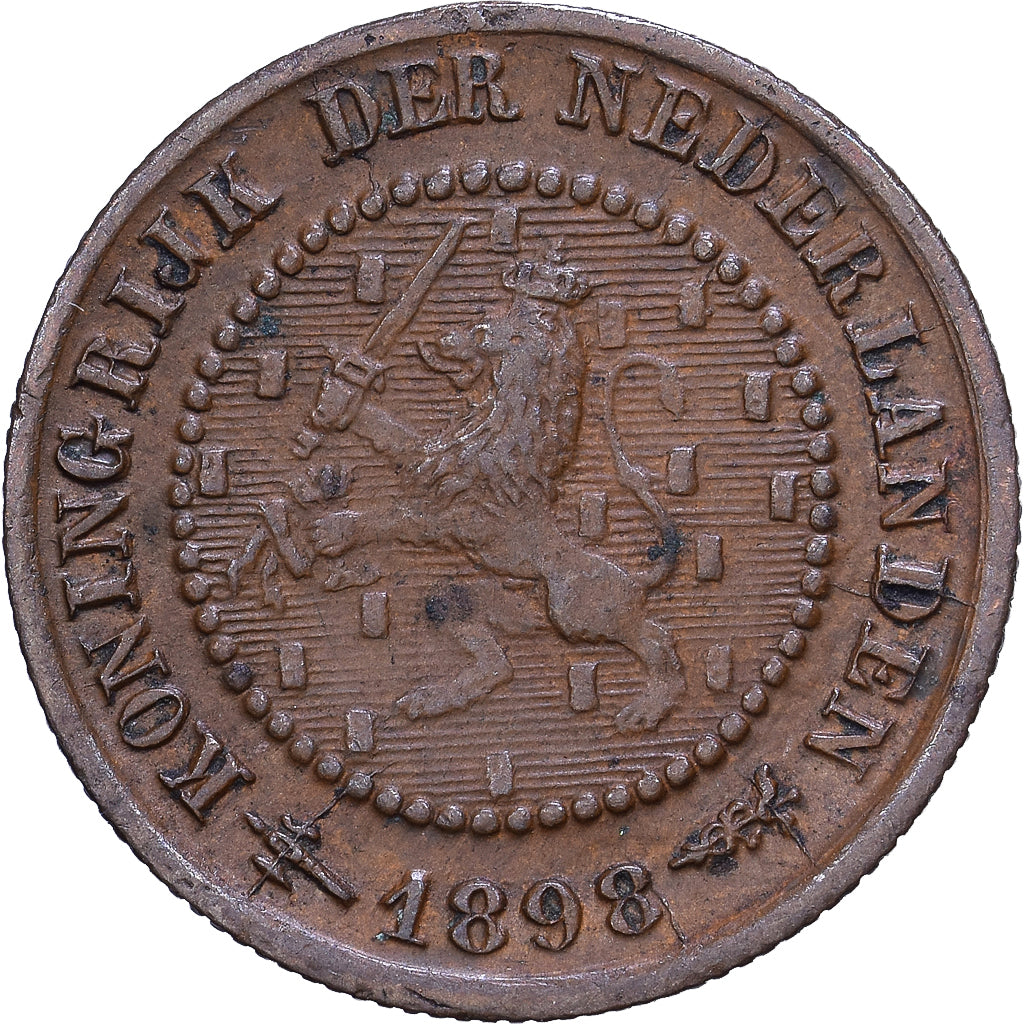 Países Bajos, Wilhelmina I, 1/2 Cent, 1898, Bronce, BC+, KM:109.2