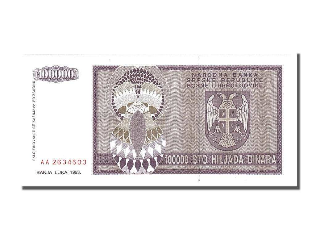 Banknote, Bosnia - Herzegovina, 100,000 Dinara, 1993, UNC(65-70)
