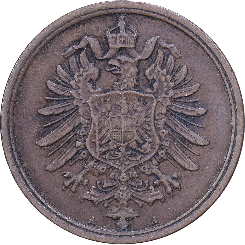 ALEMANIA - IMPERIO, Wilhelm I, 2 Pfennig, 1876, Berlin, Cobre, MBC, KM:2