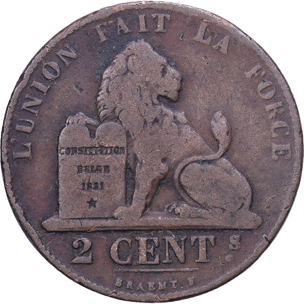 Belgium, Leopold I, 2 Centimes, 1863, Copper, VF(20-25), KM:4.2