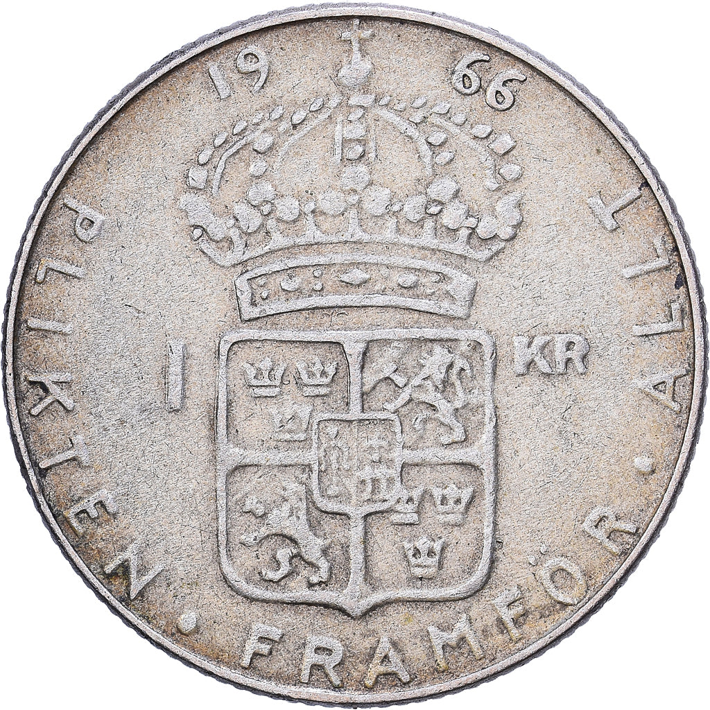 Svezia, Gustaf VI, Krona, 1966, Kungsholmen, Argento, BB+, KM:826