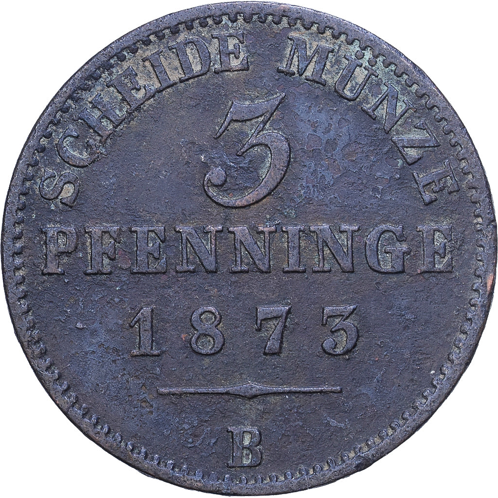 German States, PRUSSIA, Wilhelm I, 3 Pfennig, 1873, Hanovre, Copper, VF(30-35)