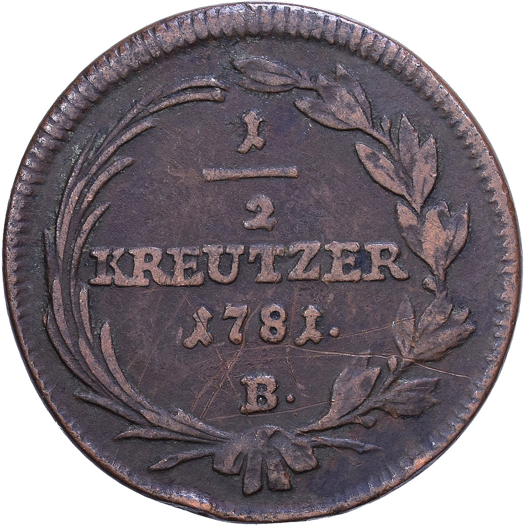 Austria, Joseph II, 1/2 Kreuzer, 1781, Kremnica, Copper, VF(30-35), KM:2053