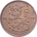 Finlandia, 10 Pennia, 1930, Helsinki, Cobre, MBC, KM:24