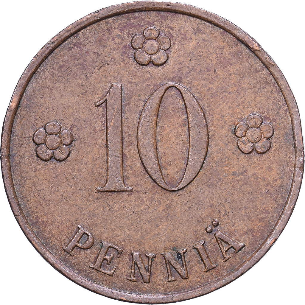 Finlandia, 10 Pennia, 1930, Helsinki, Cobre, MBC, KM:24