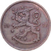 Finlandia, 10 Pennia, 1936, Helsinki, Cobre, MBC, KM:24