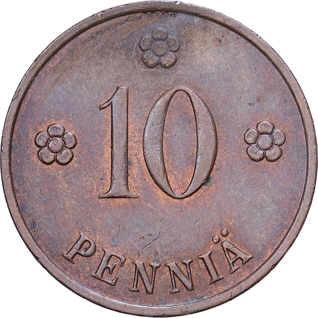 Finlandia, 10 Pennia, 1936, Helsinki, Cobre, MBC, KM:24