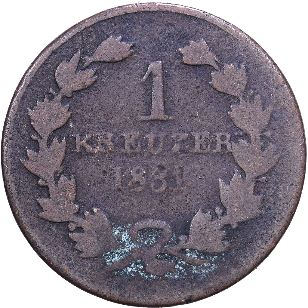 États allemands, BADEN, Leopold I, Kreuzer, 1831, Cuivre, TB, KM:197.1