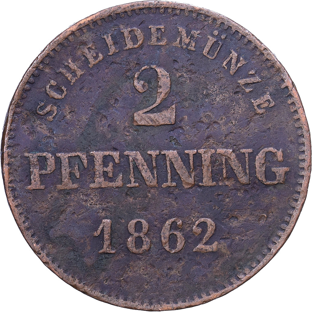 Deutsch Staaten, BAVARIA, Ludwig II, 2 Pfennig, 1862, S+, Copper, KM:857