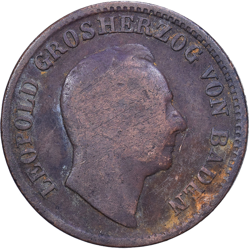 Landy niemieckie, BADEN, Friedrich I, Kreuzer, 1845, Baden, Miedź, F(12-15)