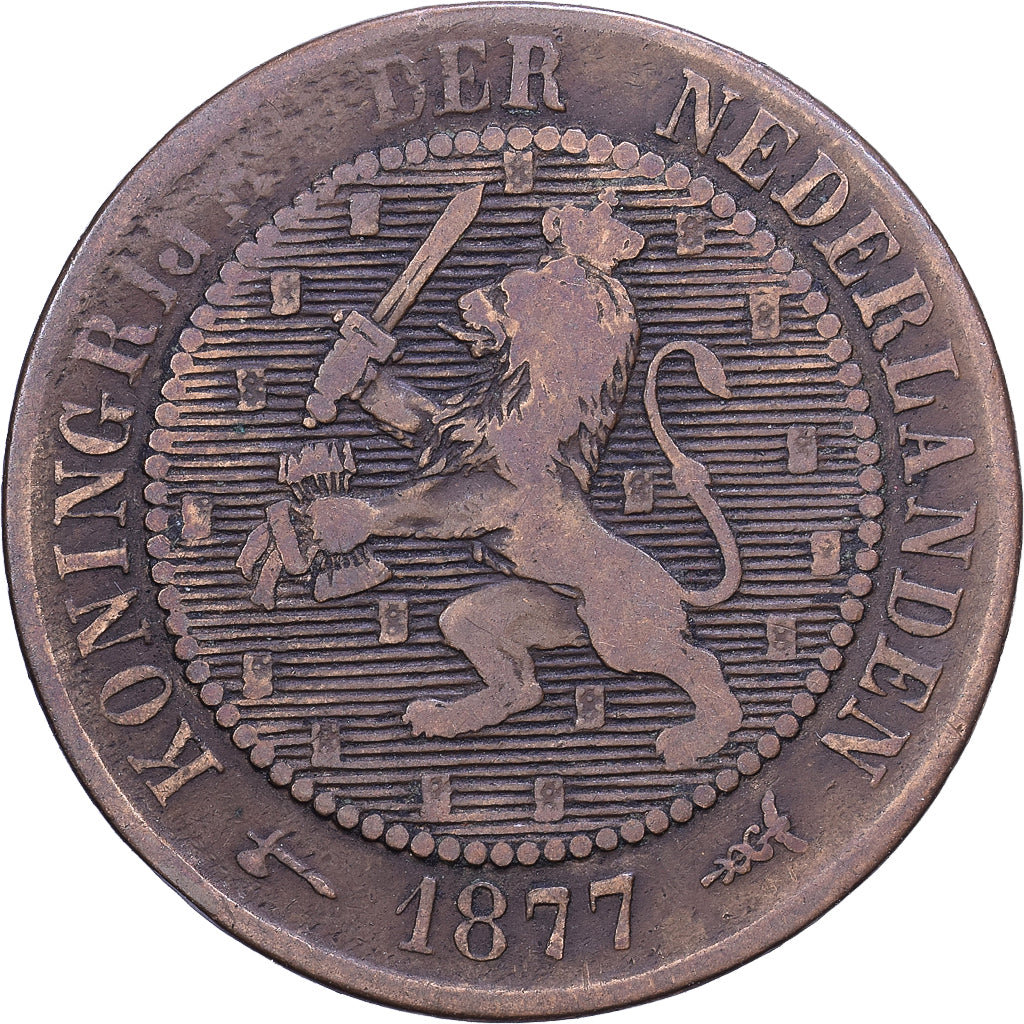 Países Bajos, William III, 2-1/2 Cent, 1877, Bronce, MBC, KM:108.1