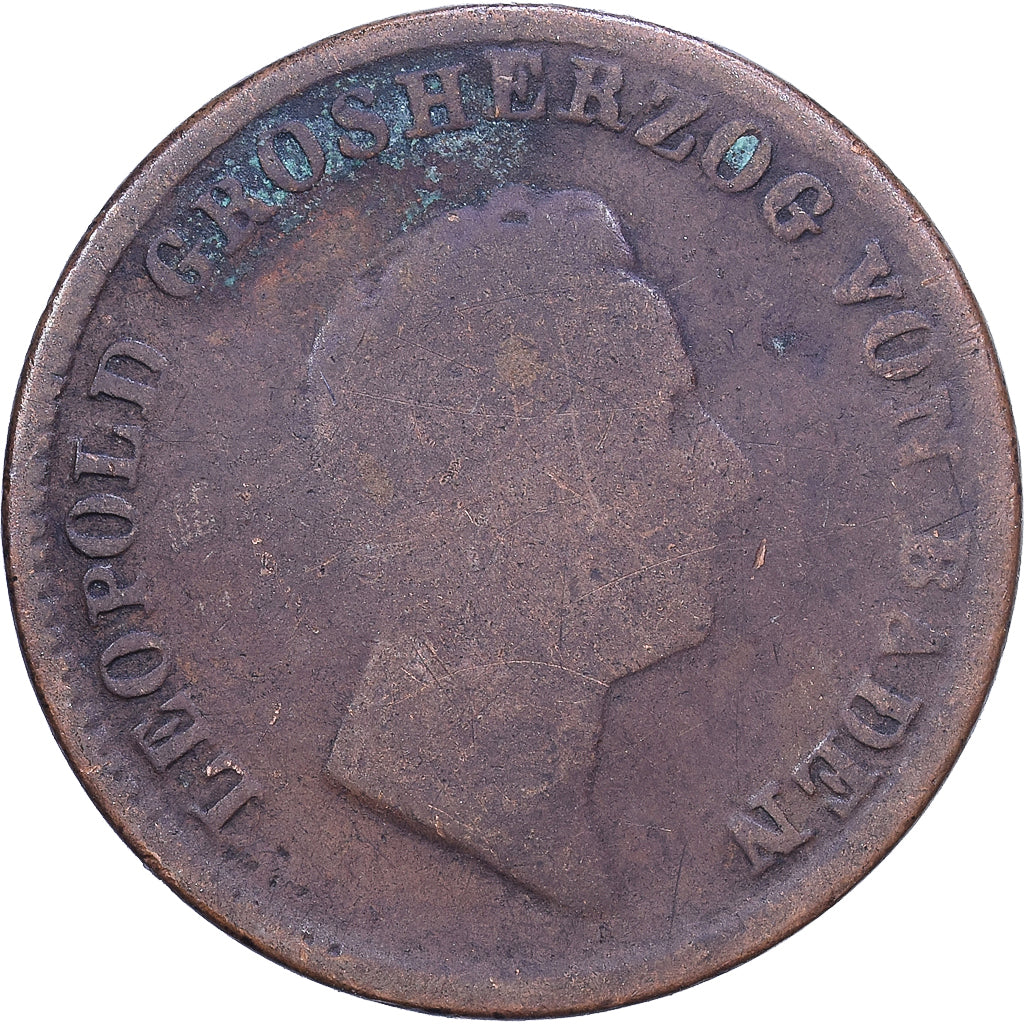 Grand Duchy of Baden, Leopold I, Kreuzer, 1844, Copper, VF(20-25), KM:203