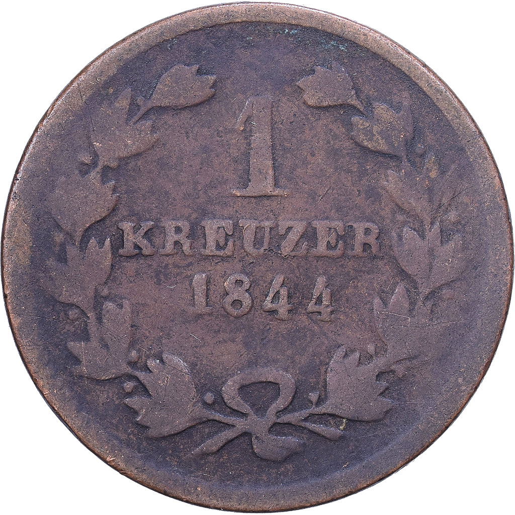 Grand Duchy of Baden, Leopold I, Kreuzer, 1844, Copper, VF(20-25), KM:203