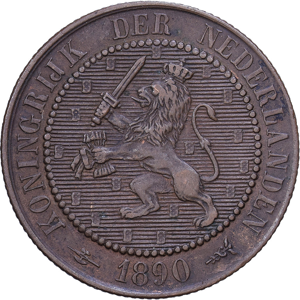 Niederlande, Wilhelmina I, 2-1/2 Cent, 1890, Bronze, SS+, KM:108.2