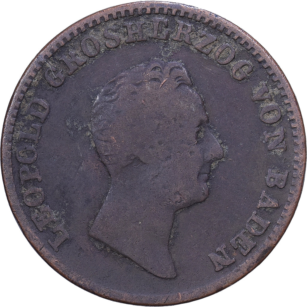 Stati tedeschi, BADEN, Leopold I, Kreuzer, 1836, Karlsruhe, Rame, MB, KM:203