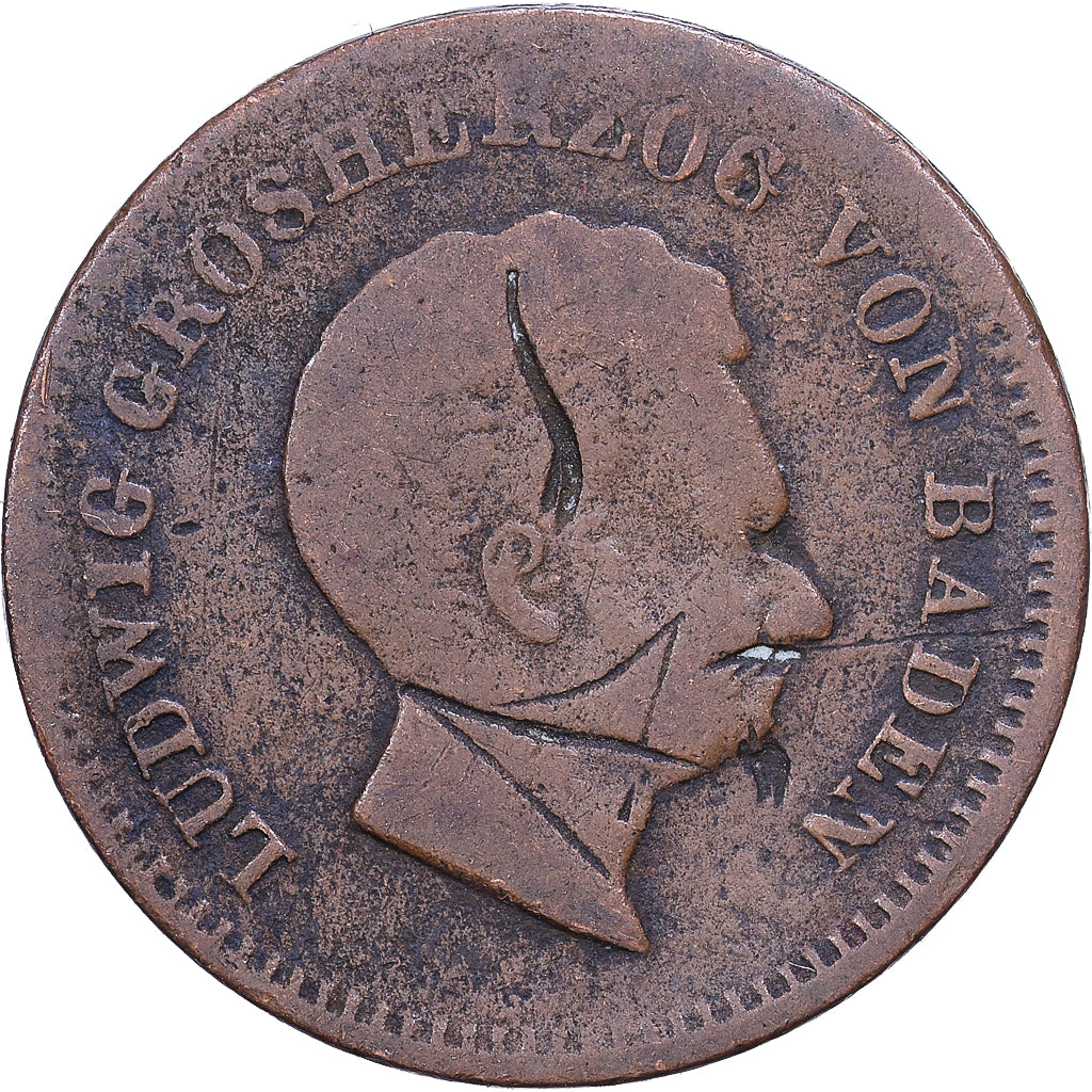 Deutsch Staaten, BADEN, Ludwig I, Kreuzer, 1830, Kupfer, S, KM:189