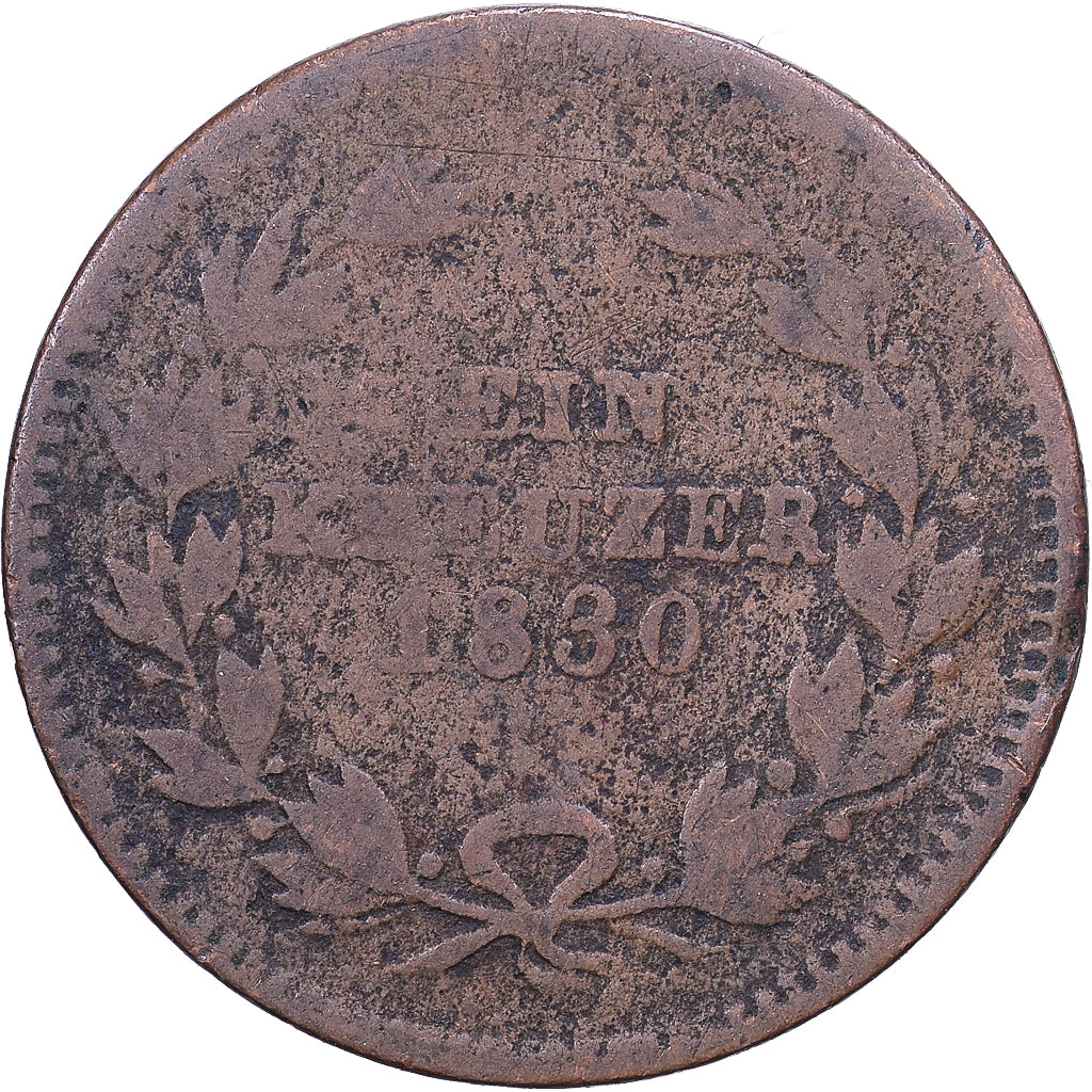 Deutsch Staaten, BADEN, Ludwig I, Kreuzer, 1830, Kupfer, S, KM:189