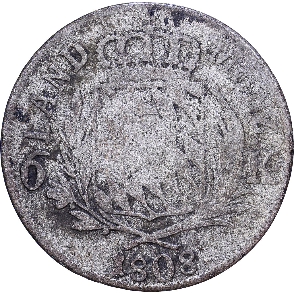 German States, BAVARIA, Maximilian IV, Josef, 6 Kreuzer, 1808, Silver