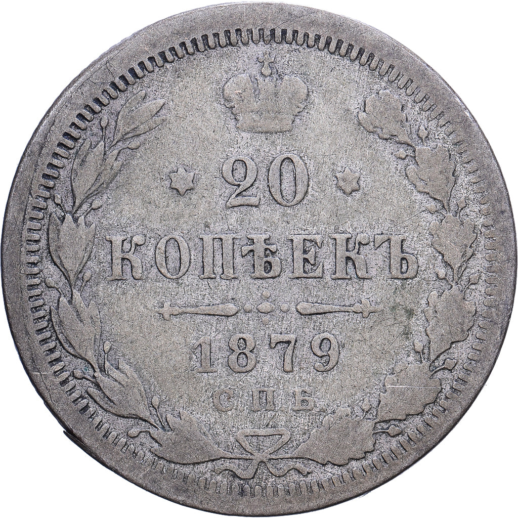 Russland, Nicholas II, 20 Kopeks, 1879, Saint Petersburg, Silber, S, KM:22a.1