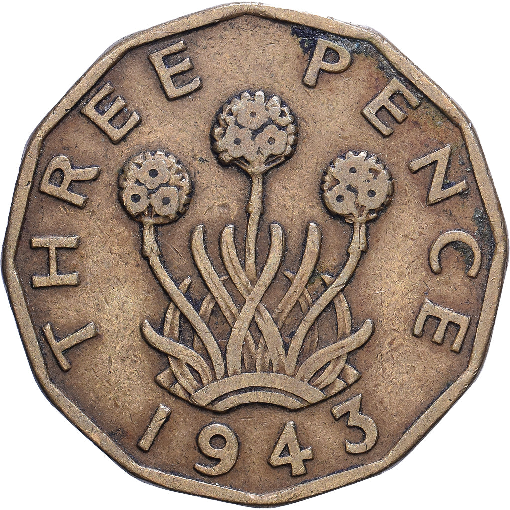 Gran Bretagna, 3 Pence, 1943, Ottone, BB, KM:849