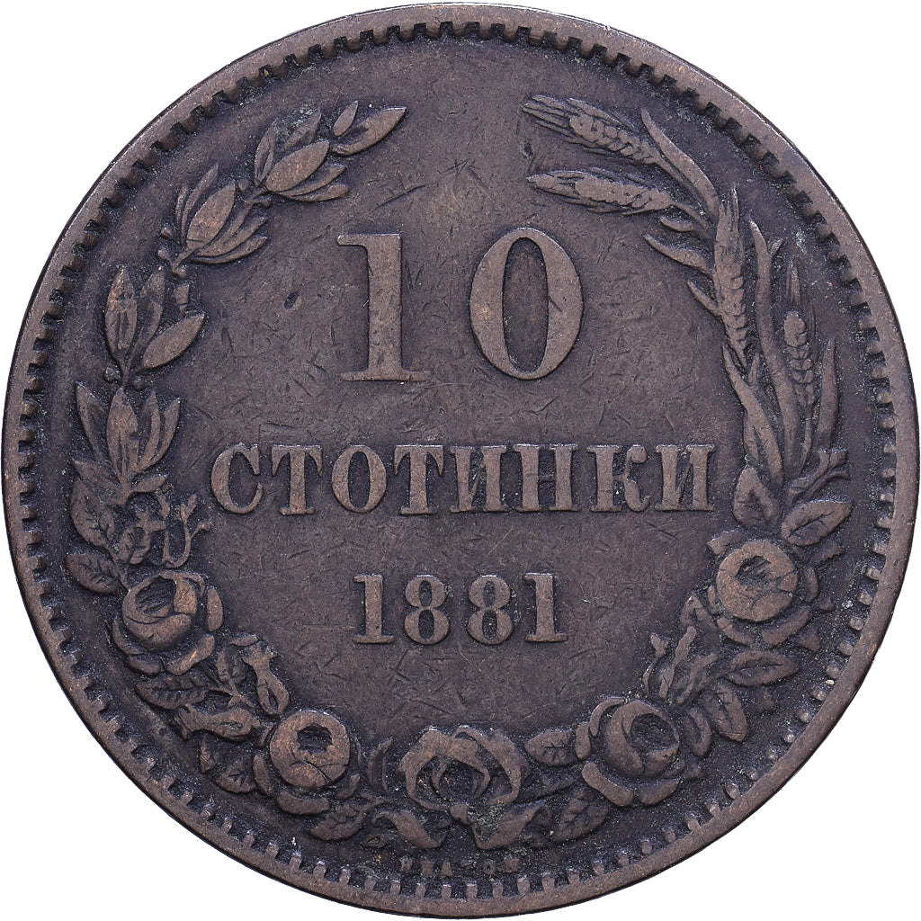 Bulgarije, Alexander  I, 10 Stotinki, 1881, Bronzen, ZF, KM:3