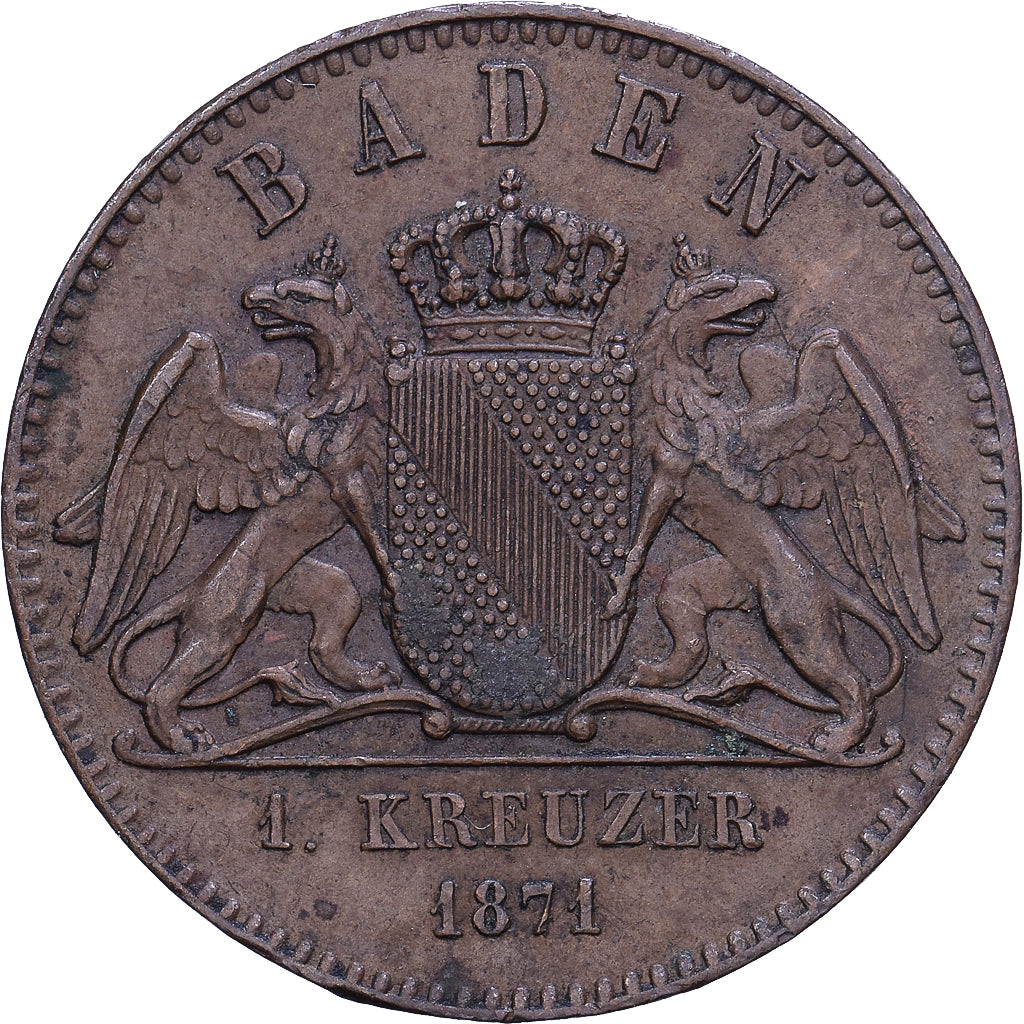 German States, BADEN, Friedrich I, Kreuzer, 1871, Baden, Copper, EF(40-45)