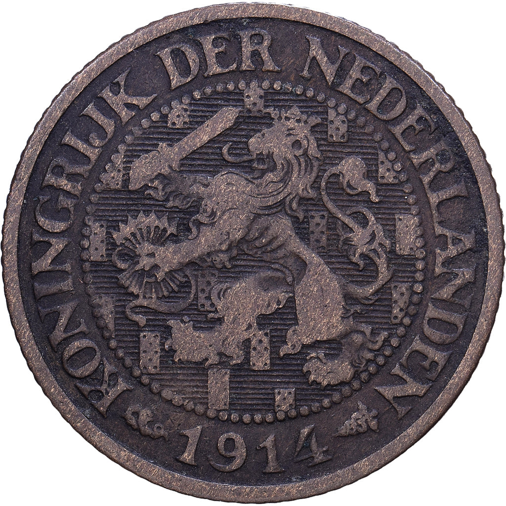 Países Bajos, Wilhelmina I, Cent, 1914, Bronce, MBC, KM:152