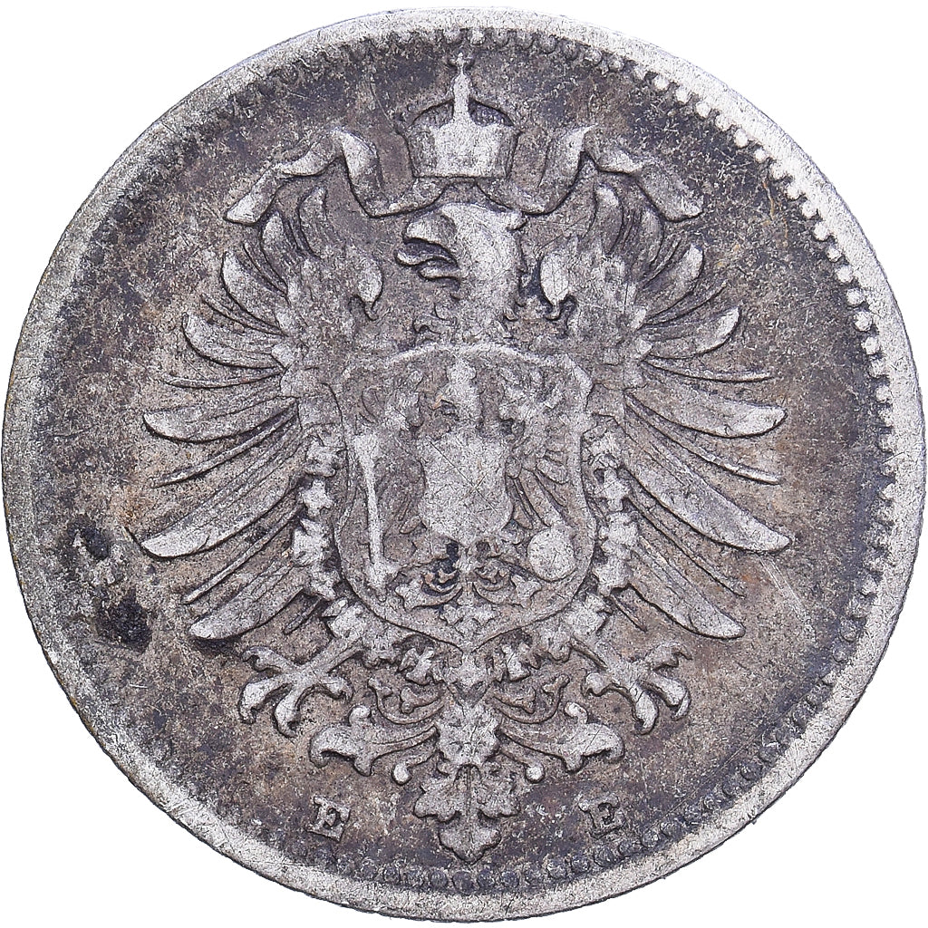 German Empire, Wilhelm I, 20 Pfennig, 1876, Hannover, Silver, VF(20-25), KM:5