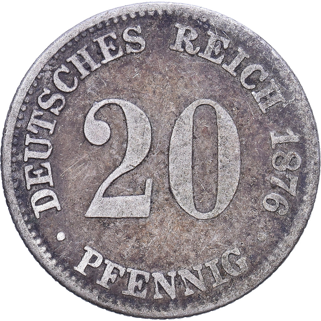 German Empire, Wilhelm I, 20 Pfennig, 1876, Hannover, Silver, VF(20-25), KM:5