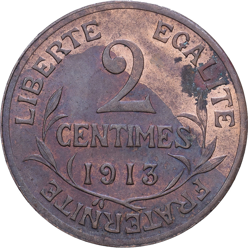 Francia, 2 Centimes, Dupuis, 1913, Paris, Bronce, BC+, Gadoury:107, KM:841