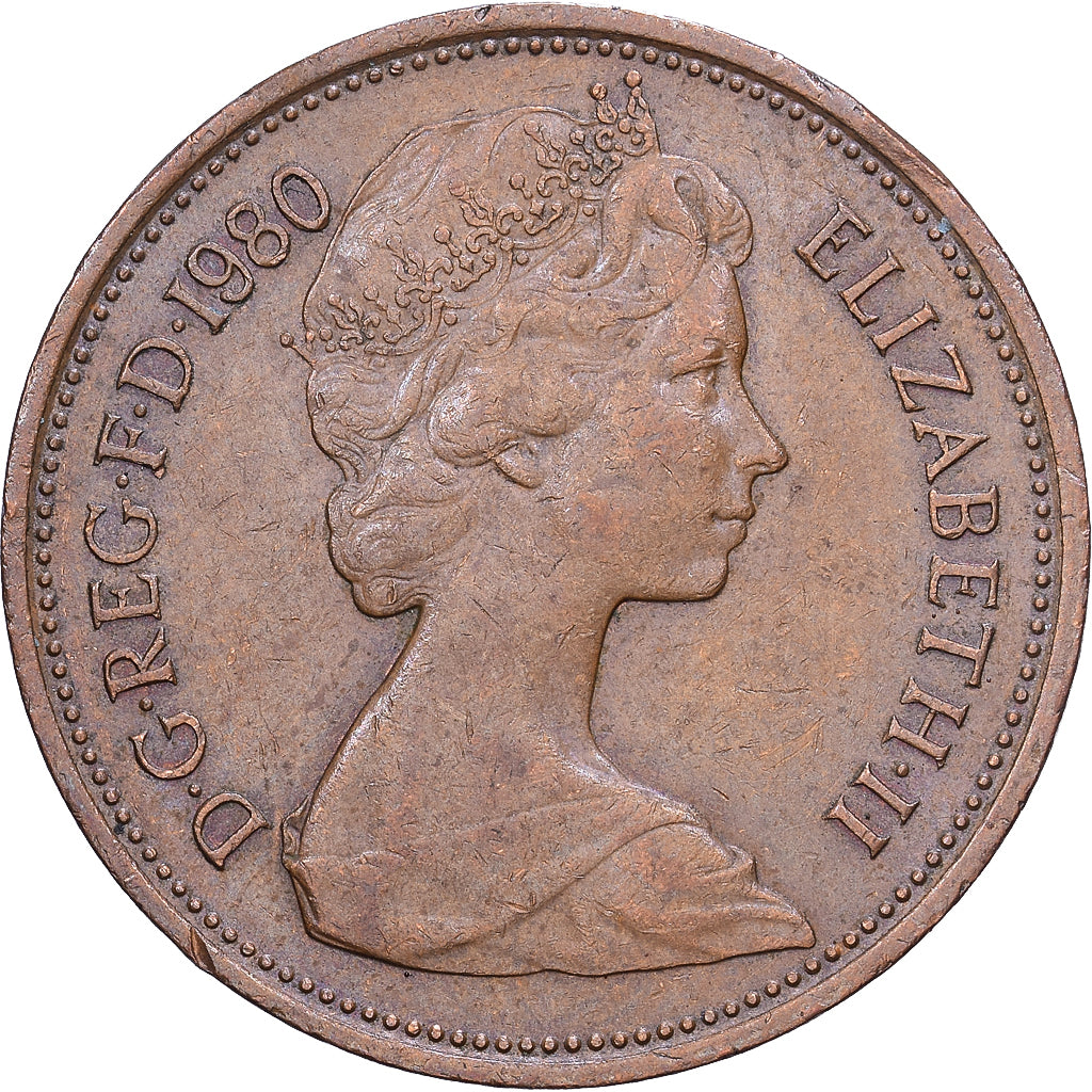 Royaume-Uni, Élisabeth II, 2 New Pence, 1980, British Royal Mint, Bronze, TTB
