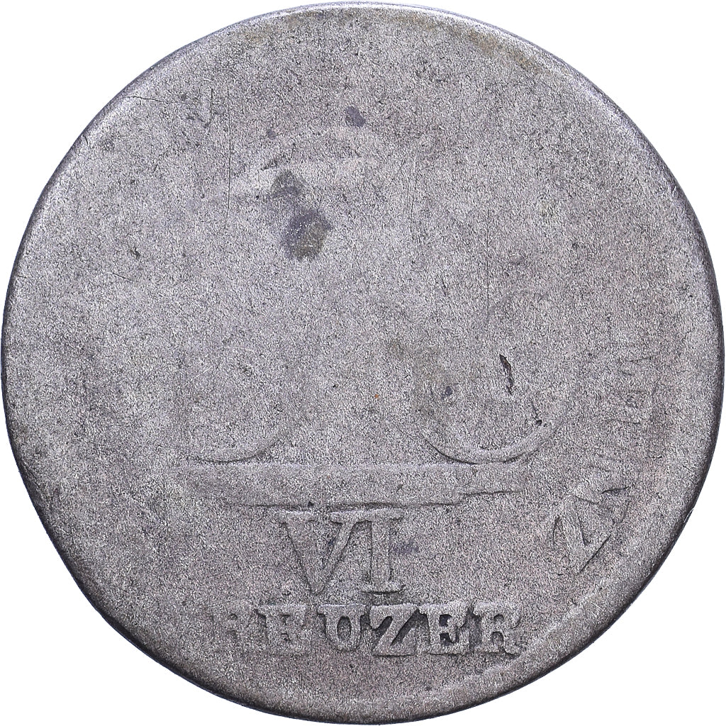 Kingdom of Württemberg, Friedrich I, 6 Kreuzer, 1809, Bilon, F(12-15)