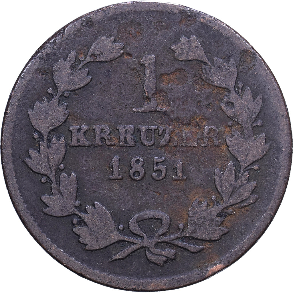 Deutsch Staaten, BADEN, Leopold I, Kreuzer, 1851, Kupfer, S, KM:218.2
