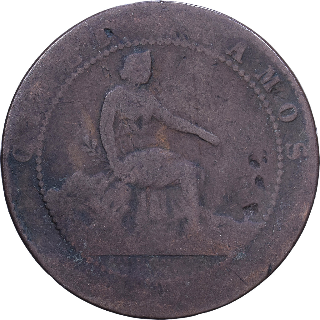 Spain, Provisional Government, 5 Centimos, 1870, Madrid, Copper, F(12-15)