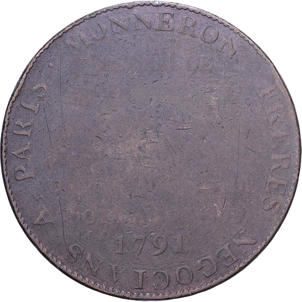 França, 2 Sols, 1791, Paris, Bronze, F(12-15), Brandon:217, KM:Tn23